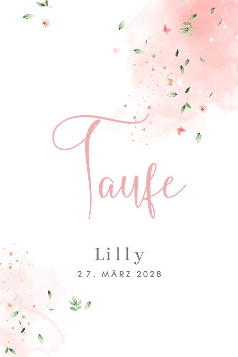 Einladung zur Taufe in Weiss, Grün und Rosa mit abgerundeten Ecken