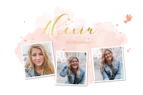 Einladung zur Konfirmation mit Goldfolie und Fotos