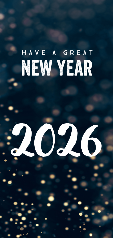 Neujahrskarte mit blau-gelbem Konfetti im Hintergrund