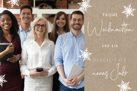 Business-Weihnachtskarte mit Foto im Kraftlook und Sternen