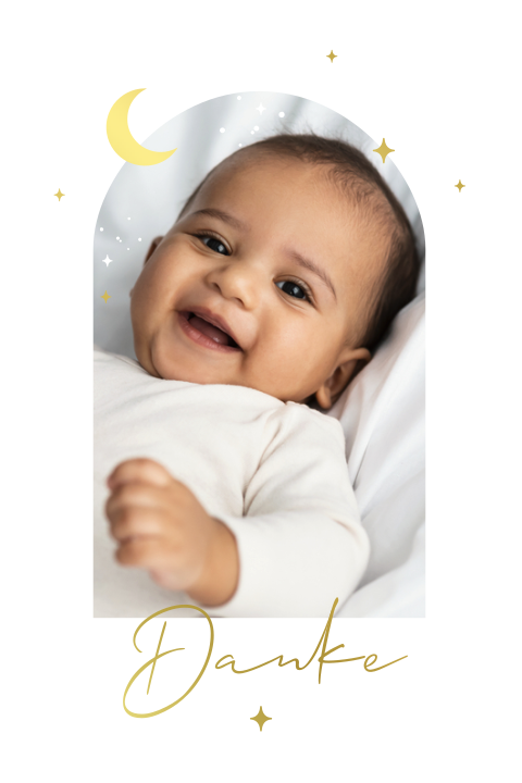 Moderne Mond-und-Sterne-Danksagungskarte Geburt eures Babys mit Foto
