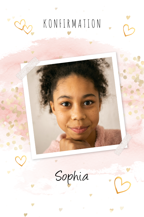 Einladung zur Konfirmation mit Foto und rosa Aquarell Hintergrund