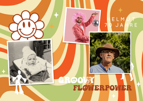 Tischset für 70. Geburtstag im Flower Power Stil