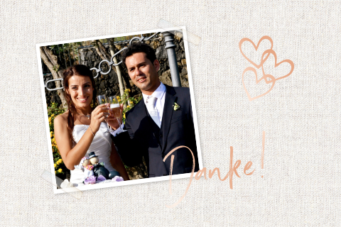 Dankeskarte Hochzeit mit Folie, Foto und Leinenhintergrund