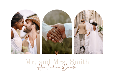 Magnetische Dankeskarte Hochzeit mit Fotos in Halbbogenform