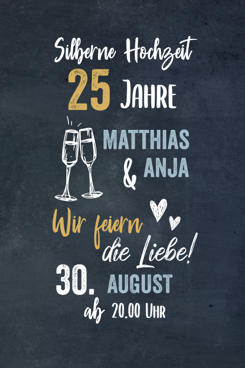 Moderne Einladung zur Silberhochzeit mit Schultafel-Hintergrund