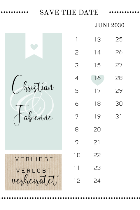 Kreative Save the Date Karte im Kalenderblatt-Stil