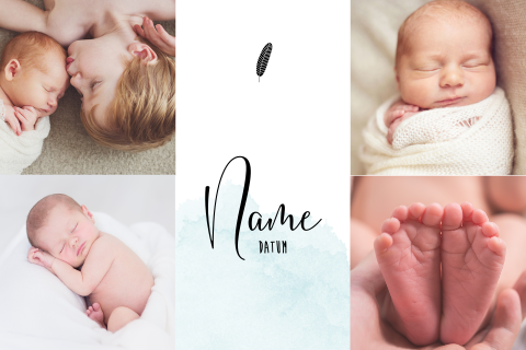 Babykarte im Aquarell-Look mit Fotos - Jungen