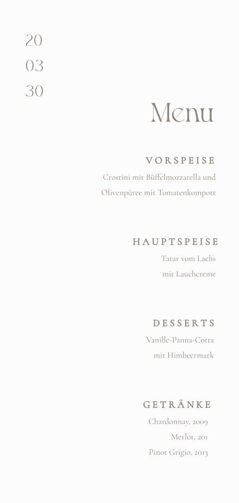 Minimalistische Menükarte mit Linienzeichnung einer Kirche