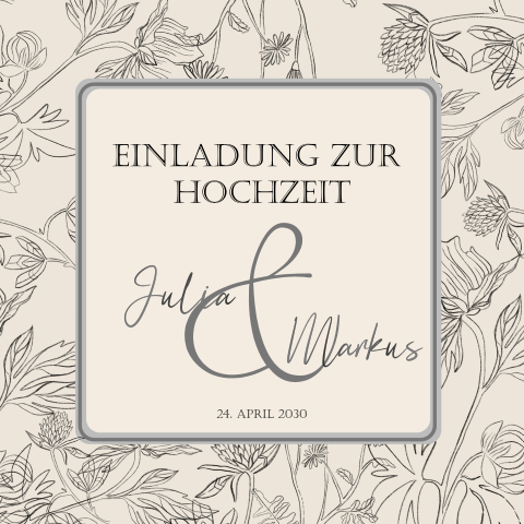 Edle Einladungskarte mit abgerundeten Ecken und vielen Blumen