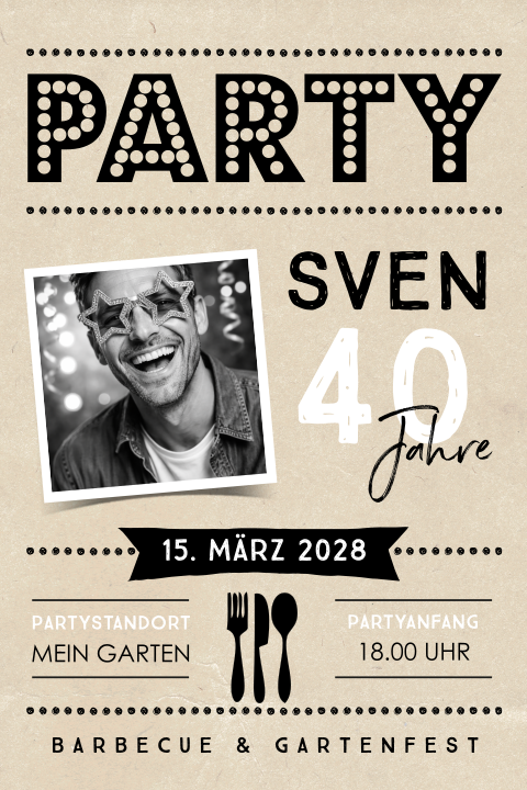 Einladung zum 40. Geburtstag mit eigenem Foto