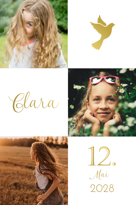 Elegante Einladung zur Kommunion mit Fotos und Goldtönen