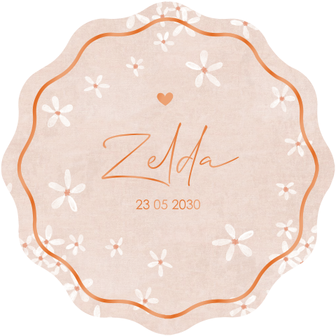 Runde Geburtskarte für ein Mädchen mit Blumen und Hochglanz auf Name