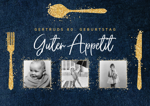 Tischset für den 80. Geburtstag mit Besteck aus Glitzer und Fotos