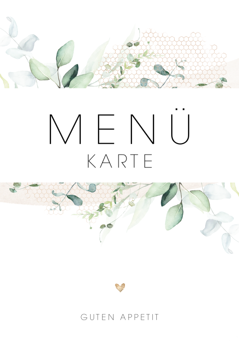 Stilvolle Menükarte mit Zweigen und Wasserfarbe