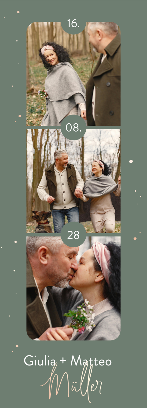 Fotostreife Dankeskarte zur goldenen Hochzeit mit Fotos und Rosegold