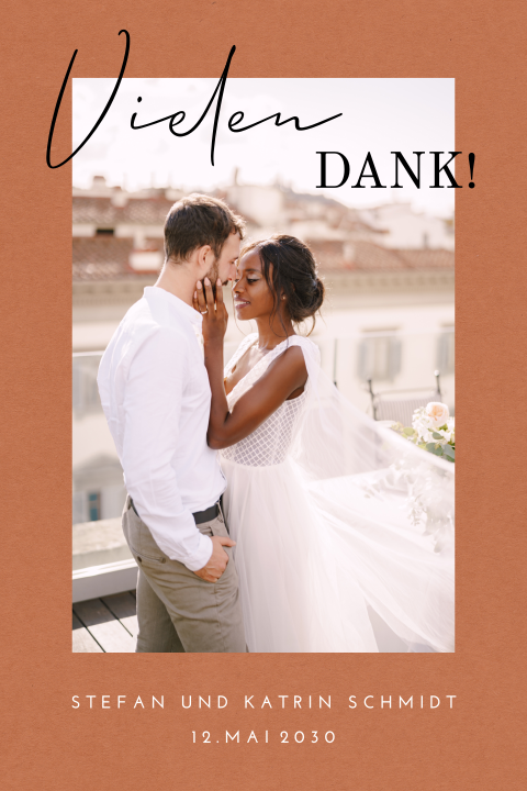 Schlichte Dankeskarte mit Foto auf orange