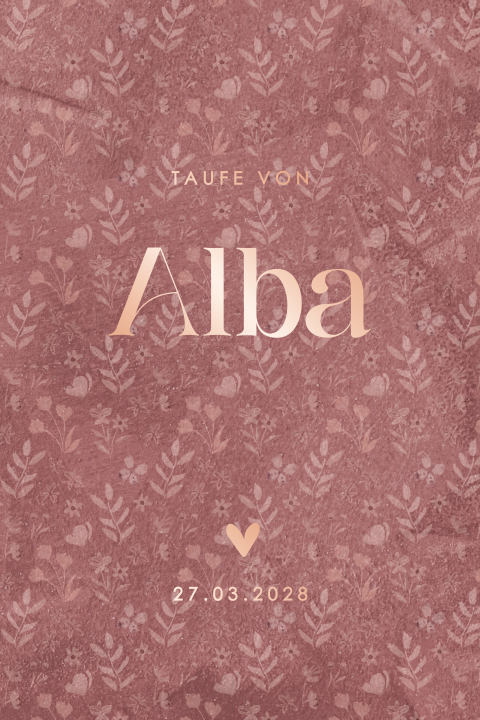 Einladung zur Taufe mit rosa Hintergrund und Rosegoldfolie