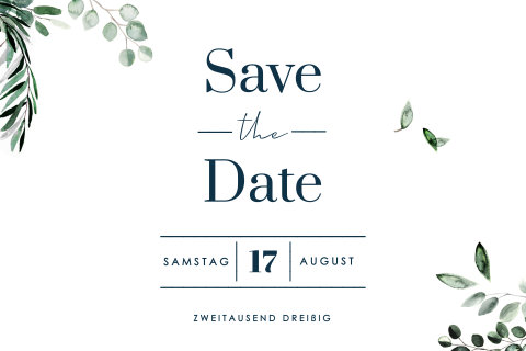 Moderne Save the Date Karte mit Zweigen