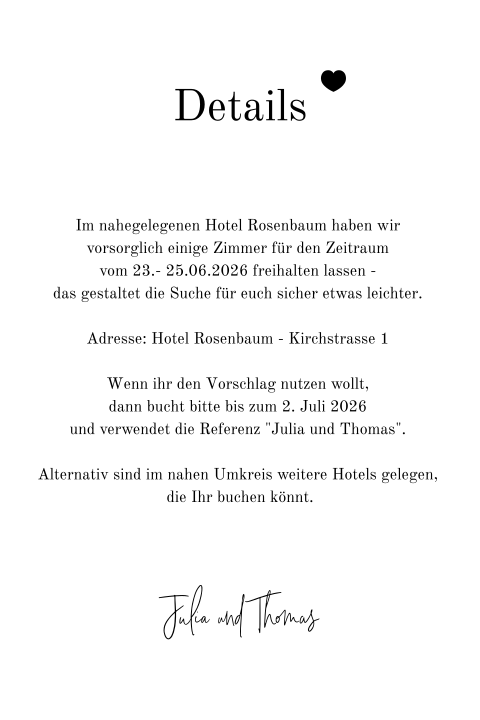 Einleger mit schwarzer Text und Herz