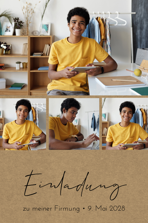 Hübsche Einladung zur Firmung mit Fotocollage und Kraftlook