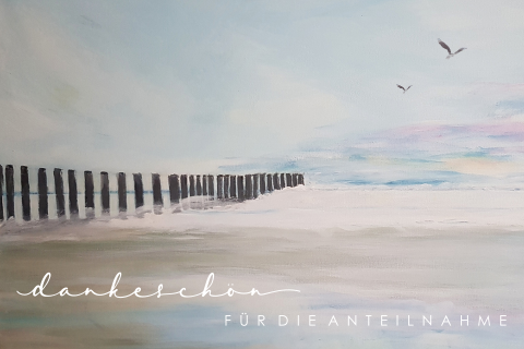 Künstlerische Danksagung Trauerkarte mit Meer und Möwenmotiv