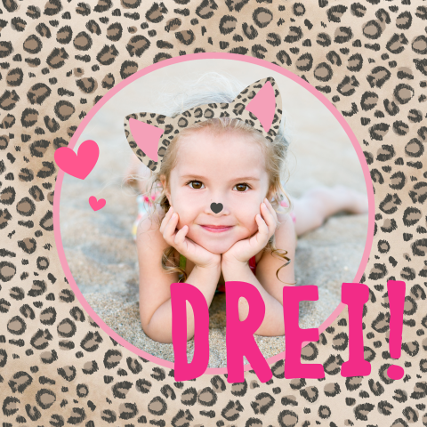 Süße Einladung für Kindergeburtstag mit Leopardenmuster