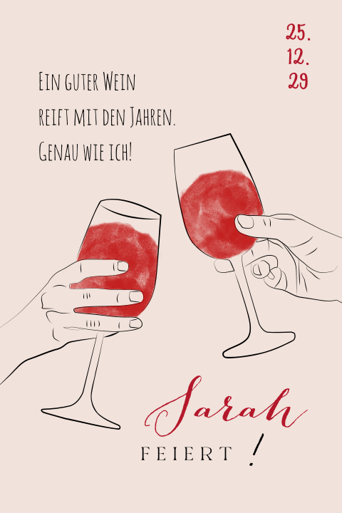 Einladung zum 60. Geburtstag im minimalistischen Weingläsern