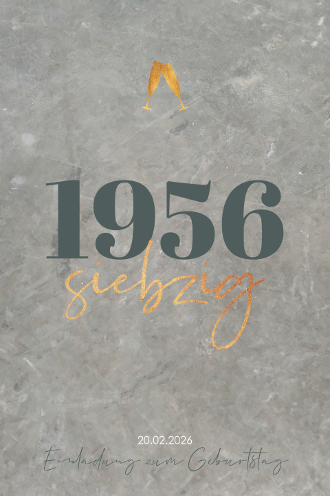 Einladung 70 Jahre Geburtstag mit Sektgläsern und Jahreszahl