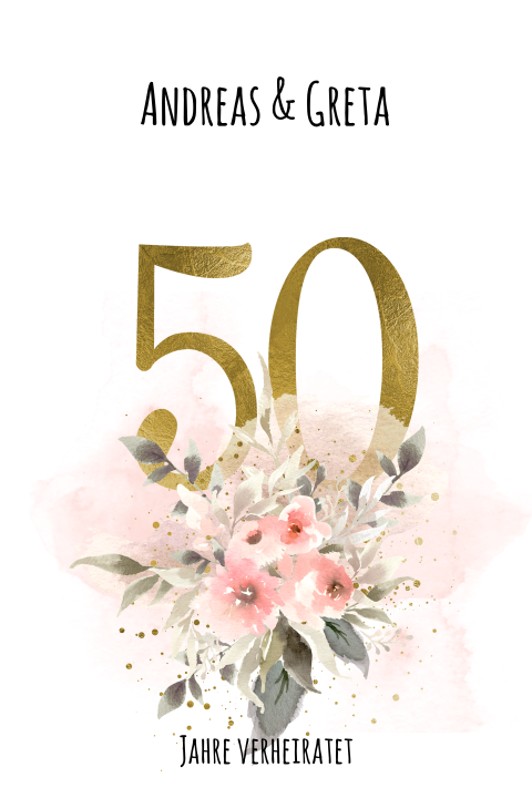 Einladung zur Goldenen Hochzeit im rosa Aquarell-Look mit Blumen