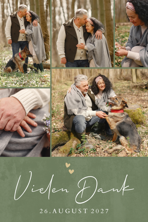 Dankeskarte Silberne Hochzeit in dunkelgrün mit Fotocollage