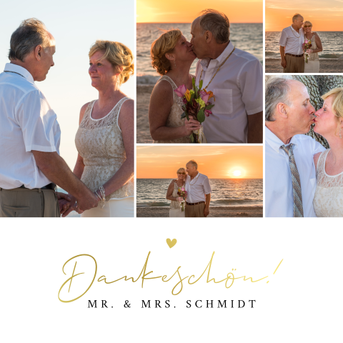Danksagungskarte zur goldenen Hochzeit mit Fotos und Goldfolie