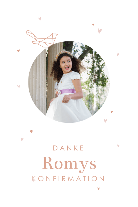 Dankeskarte Konfirmation mit geometrischen Tieren und rundem Foto
