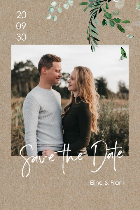 Florale Save the Date im Kraftlook mit Paarfoto
