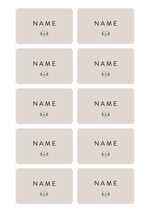 Namenskarten mit Initialen und runden Ecken