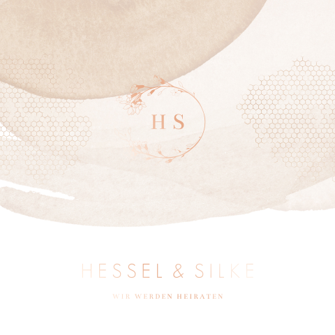 Hochzeitseinladung mit Initialen im Kreis aus Trockenblumen