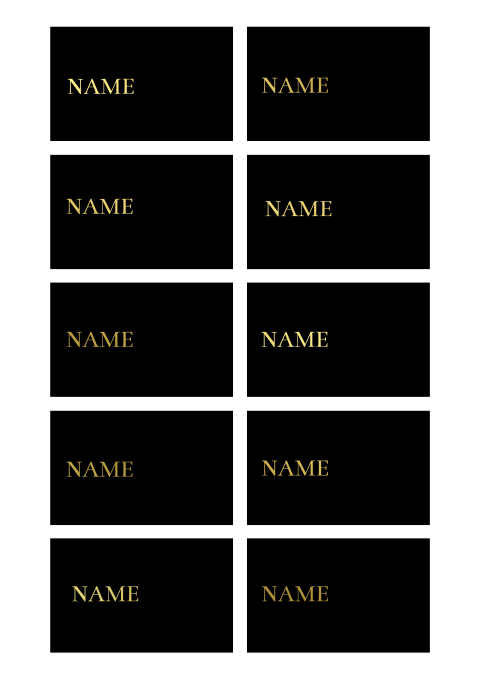 Namenskarten mit schwarzem Hintergrund