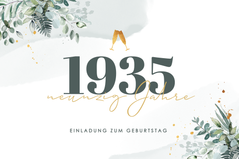 Stilvolle Einladung zum 90. Geburtstag mit Zweigen und Blättern
