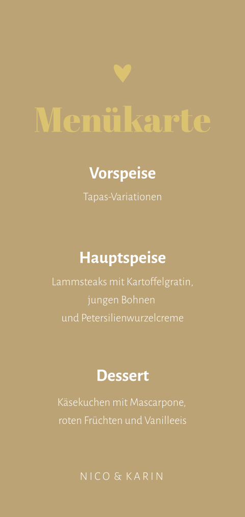 Menükarte in Ockerton