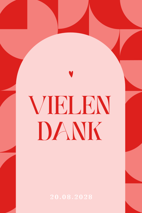 Moderne Dankeskarte zur Hochzeit mit Herzen und geometrischen Figuren