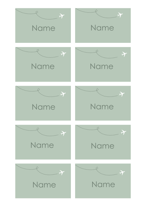 Namenskarten in grün mit Flugzeug