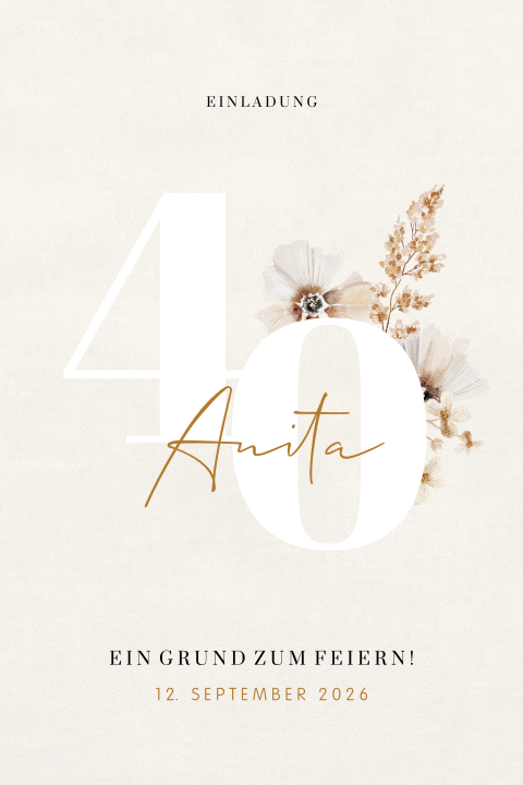 Stilvolle Geburtstagseinladung mit Feldblumen und runden Ecken