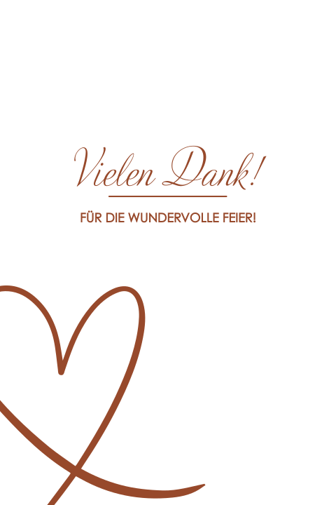 Dankeskarte Hochzeit romantisches Herz in Rostbraun und Weiß
