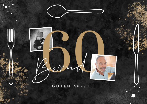 Tischset 60. Geburtstag mit goldenen Tupfern und Fotos