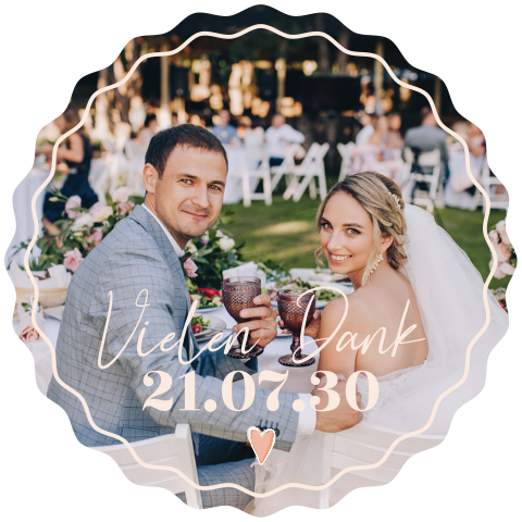Dankeskarte Hochzeit in runder, welliger Form mit großem Foto