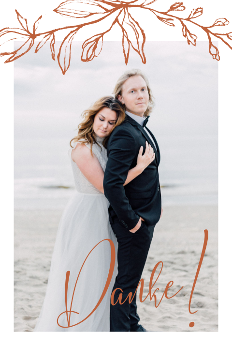Dankeskarte Hochzeit mit braunen Zweigen und Foto
