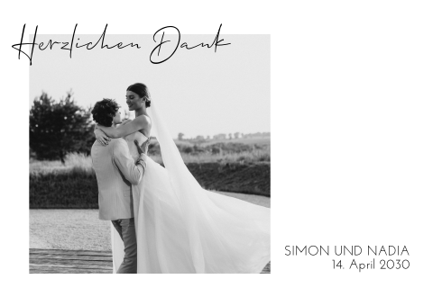 Minimalistische Dankeskarte zur Hochzeit mit Foto