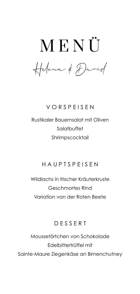 Schlichte Menükarte in Schwarz-Weiss