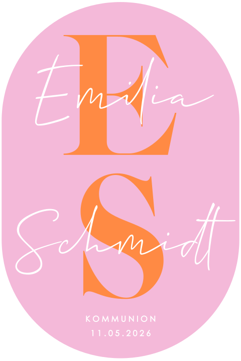 Colorblocking Einladung zur Kommunion in Pink und Weiß ovaler Form