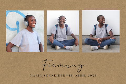 Doppelseitige Einladung zur Firmung mit 3 Fotos und Kraftlook